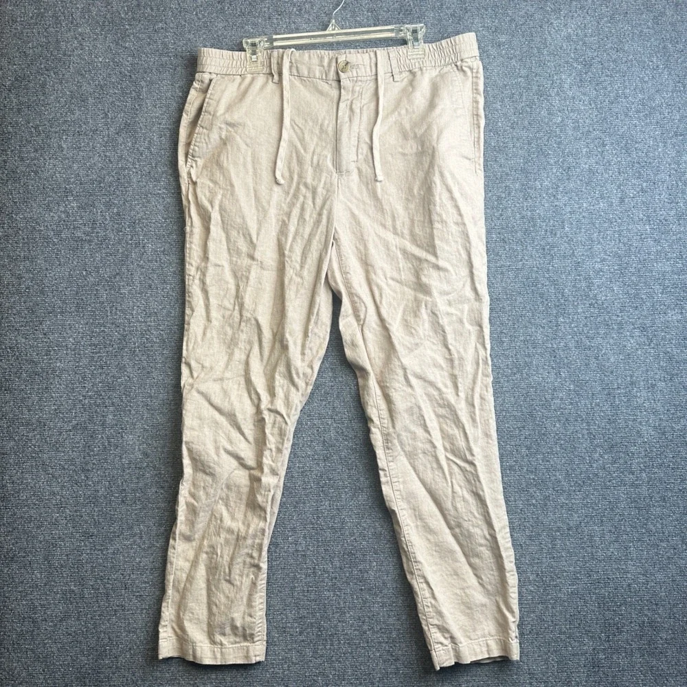 Banana Republic Slim Fit Linen Drawstring Pants Mens 36x30 Beige Khaki Summer